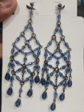 Blue Beaded Chandelier Earrings - Women Jewelry